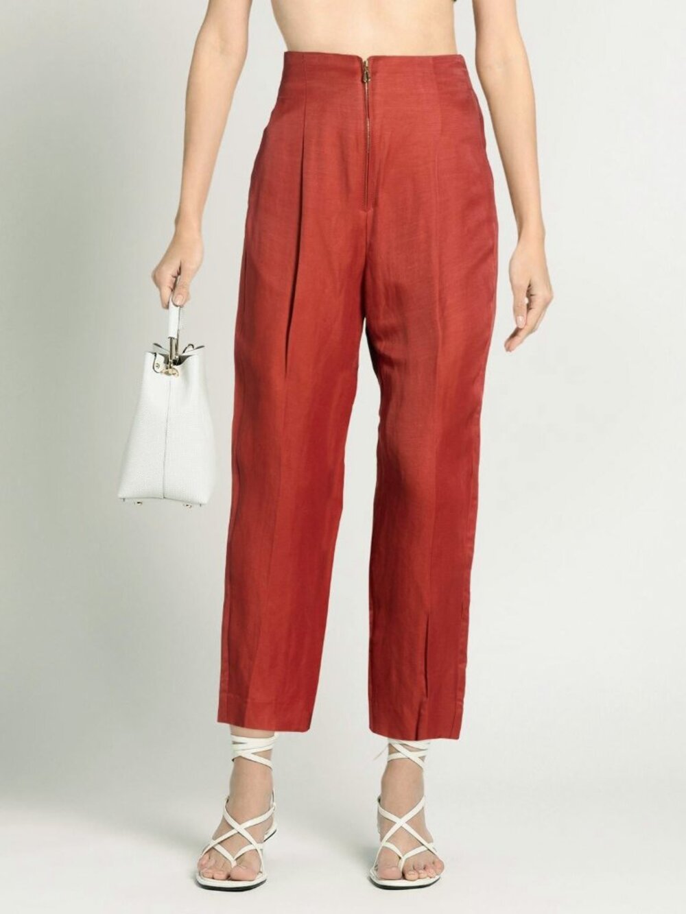 New Sandro Bety Linen Blend Straight Leg Cropped Pant Terracotta 38, 6 $280